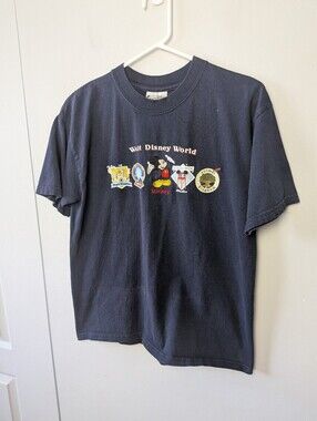 WALT DISNEY WOLRD Vintage Big Kid T-Shirt Size XL 100% Cotton Navy Blue Mickey